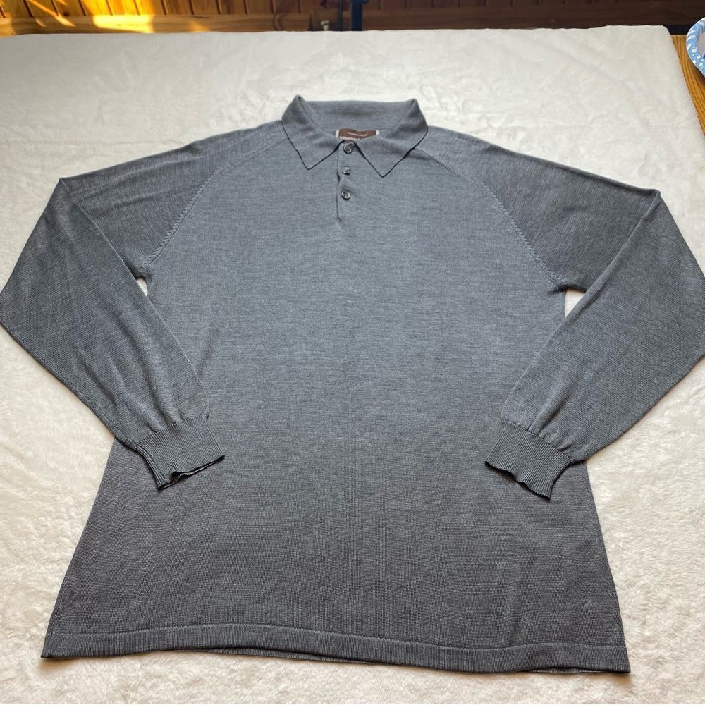 Johnston & Murphy Gray 100% Silk Knit Long Sleeve Pullover Size XL